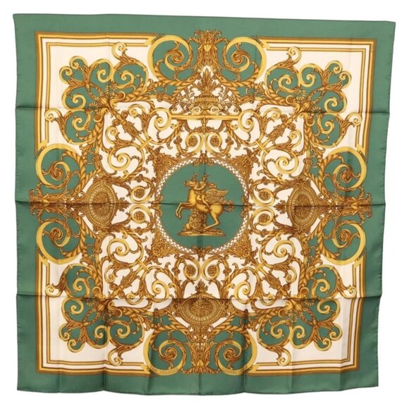 HERMES Carre 90 Scarf ""LES TUILERIES"" Silk Green Auth BA6854 - Picture 1 of 8